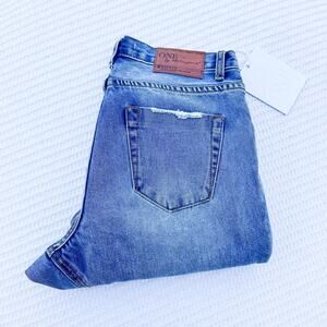 One Teaspoon Blue Muse Saints Denim Jeans Patches Size 26 NWT